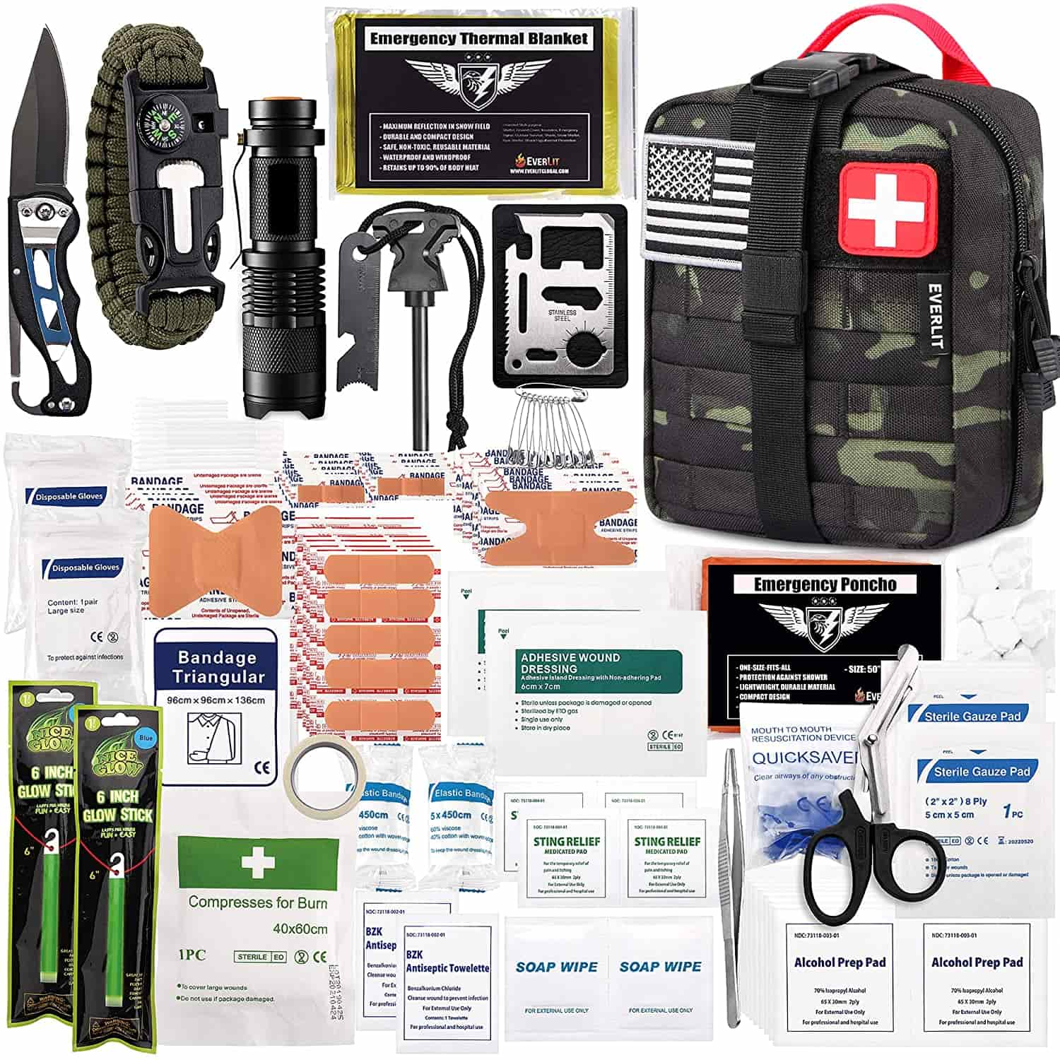 Black Camo Survival First Aid Kit Contene 250 Piece First Aid Kit