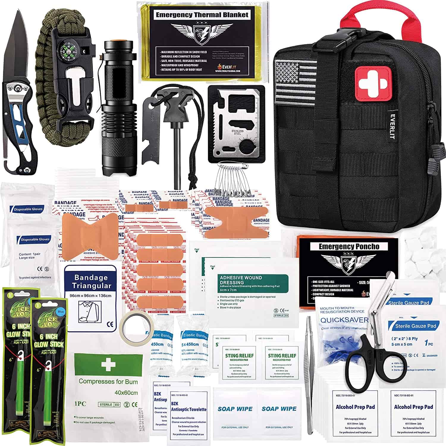 Black Survival First Aid Kit Contene 250 Piece First Aid Kit