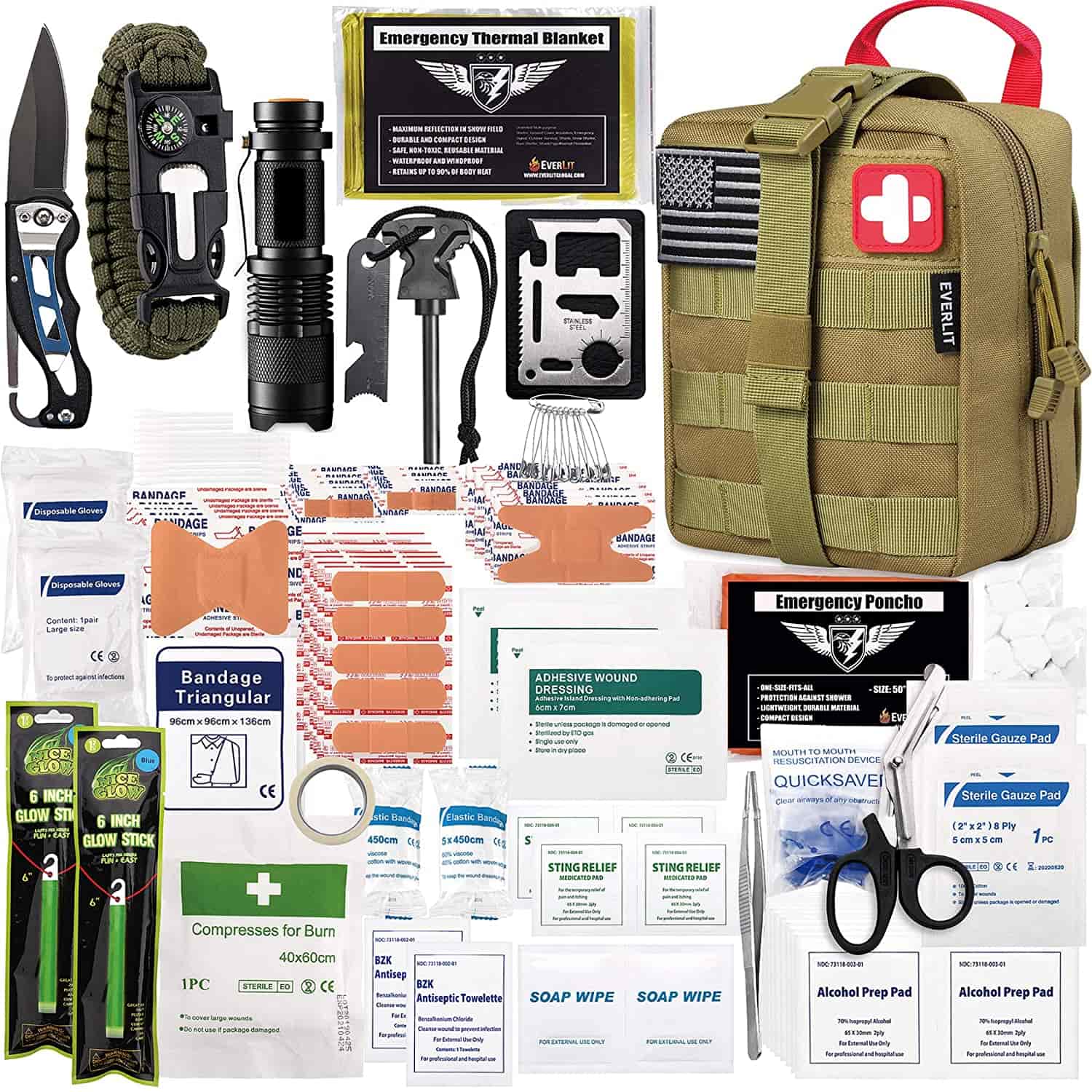 Brown Survival First Aid Kit Contene 250 Piece First Aid Kit