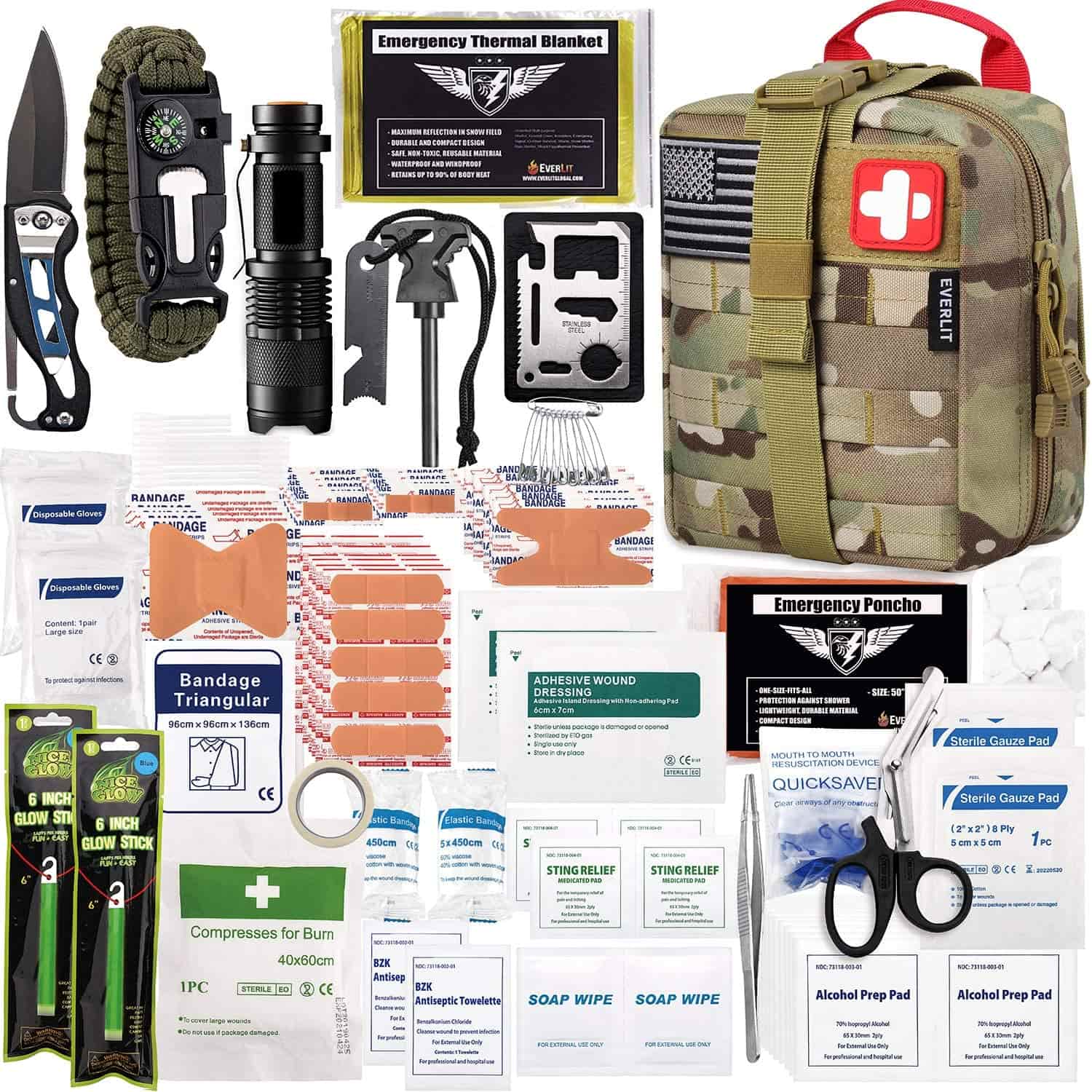 Camo Survival First Aid Kit Contene 250 Piece First Aid Kit