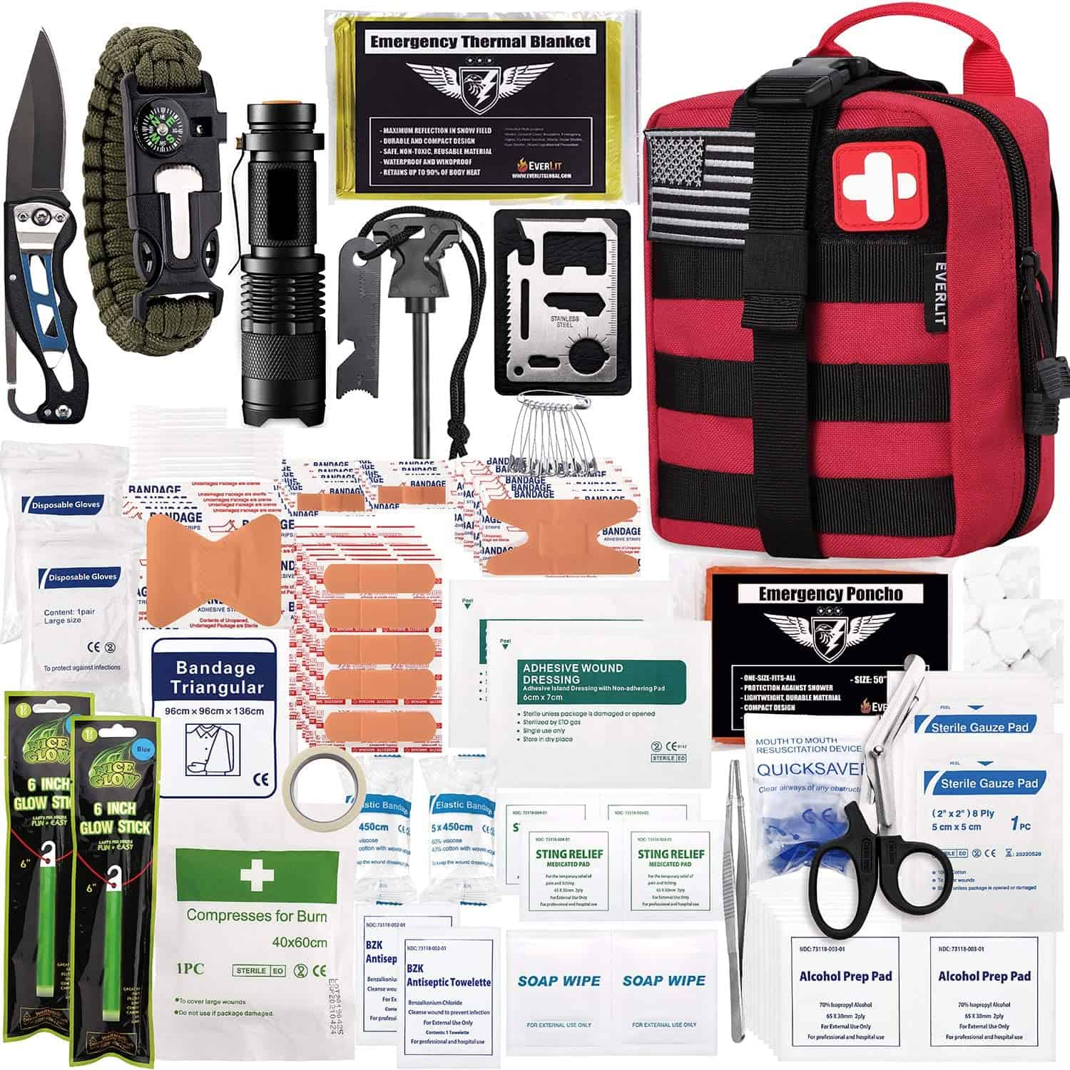 Red Survival First Aid Kit Contene 250 Piece First Aid Kit